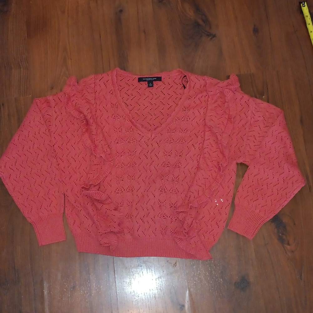 Marc New York Pink V-Neck Sweater with Ruffle Details. #333